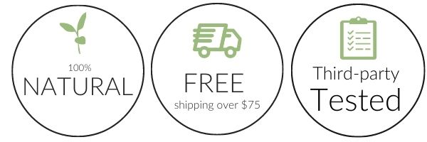 100% natural, free shipping over $75, third-party tested