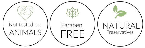 Not tested on animals, Paraben Free, Natural Preservatives