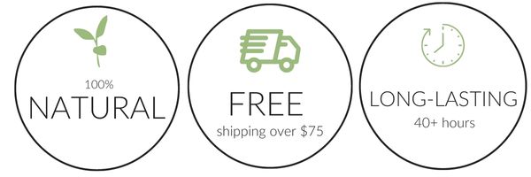 100% natural, free shipping over $75, Long-lasting 40+ hours