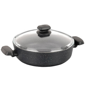 Korkmaz Ornella Non Stick 10 Inch 3.5 Liter Low Casserole with Lid in Black D970-A1344