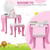 Kids Wooden Makeup Dressing Table and Chair Set with Mirror and Drawer-Pink - Color: Pink D681-HW66654PI