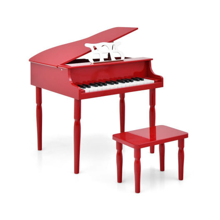 30-Key Wood Toy Kids Grand Piano with Bench and Music Rack-Red - Color: Red D681-MU10035RE
