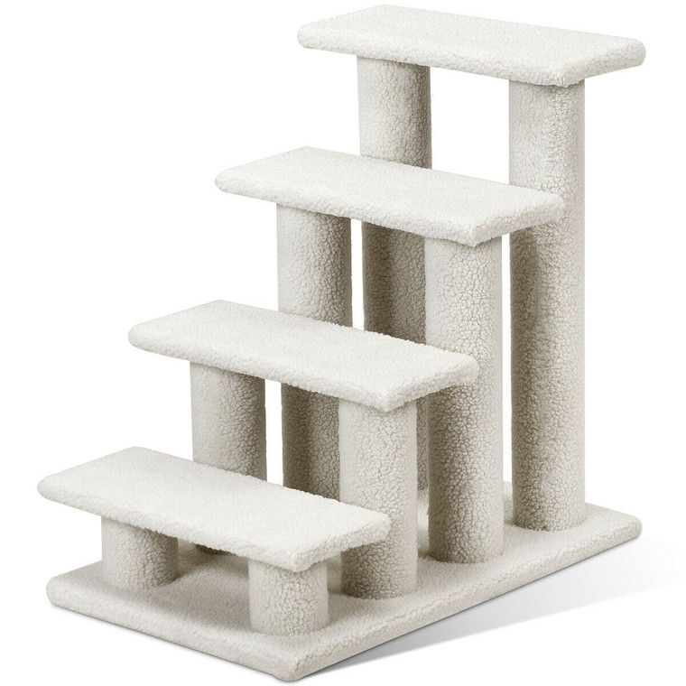 4-Step Pet Stairs Carpeted Ladder Ramp Scratching Post Cat Tree Climber-Beige - Color: Beige D681-PS7174