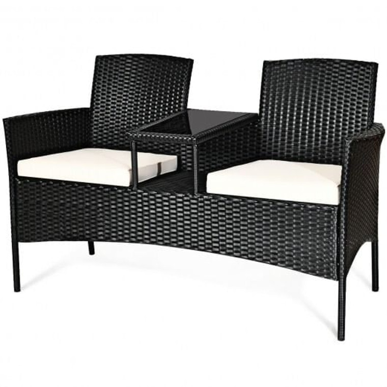 Wicker Patio Conversation Furniture Set with Removable Cushions and Table-White - Color: White D681-HW63234WH