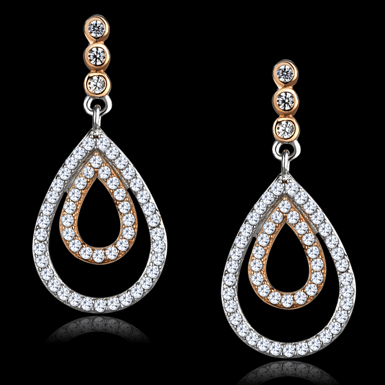 TS548 - Rose Gold + Rhodium 925 Sterling Silver Earrings with AAA Grade CZ  in Clear A874-TS548