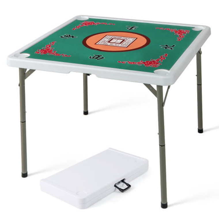 35 Inch 4 Player Game Card Folding Mahjong Table with Cup Holders-Light Green - Color: Light Green D681-UY10170LS