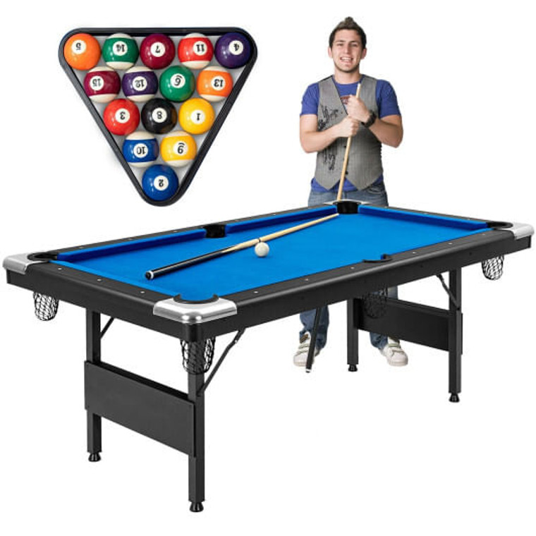 6 Feet Foldable Billiard Pool Table with Complete Set of Balls-Blue B593-NP10255WL