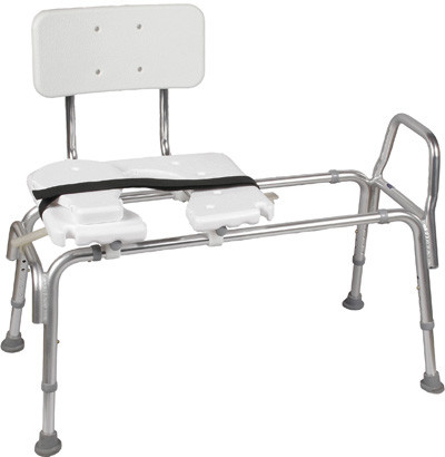 DMI Heavy-Duty Sliding Transfer Bench with Cut-Out Seat with Backrest at ACG Medical Supply