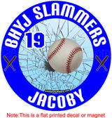 Baseball cracked glass design car stickers clings decals & magnets (2D-Flat)