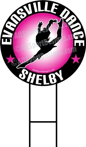 Pink and black personalized dance team yard sign for Shelby with metal stake