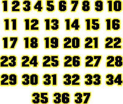 Helmet numbers sticker decals 00-37 for baseball, softball, lacrosse, hockey