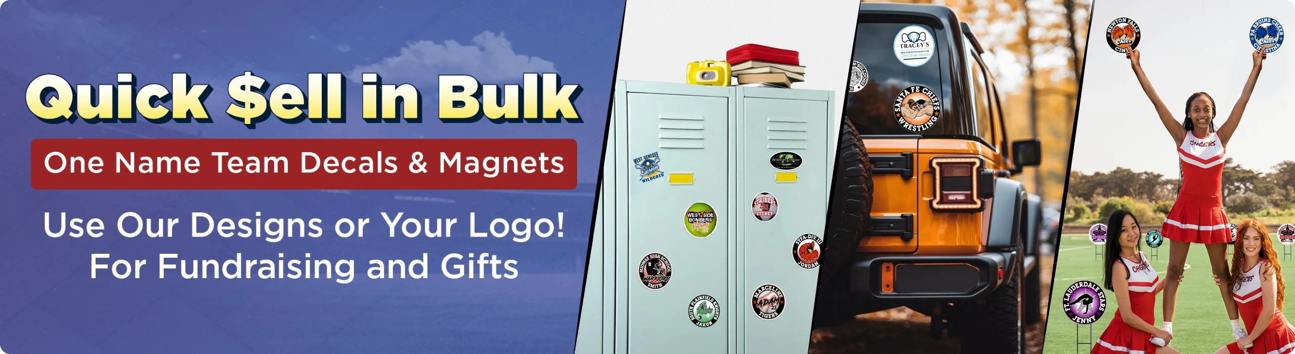 A collection of decals and magnets bought from an online fundraising store