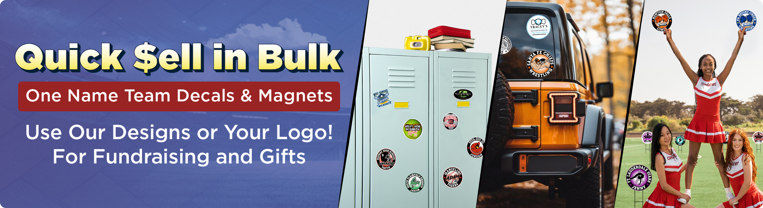 A collection of decals and magnets bought from an online fundraising store