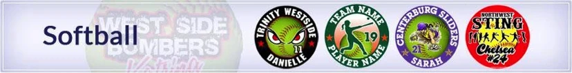 Personalized softball decals with player names, numbers, and team colors | Image