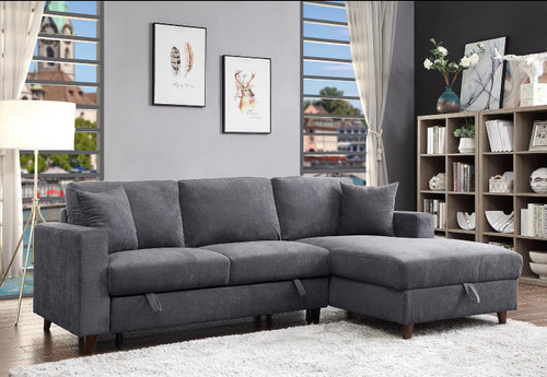 Avril Fabric Right Hand Facing Double Sofa Bed Sectional with Storage Grey