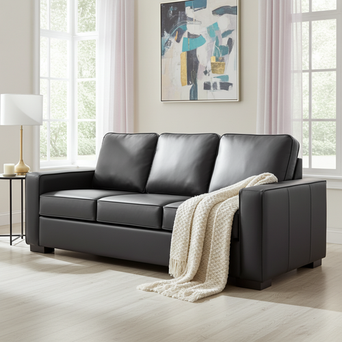 Nordel Genuine Leather  Queen Sofa Bed Black