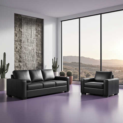 Nordel Genuine Leather  Queen Sofa Bed Black