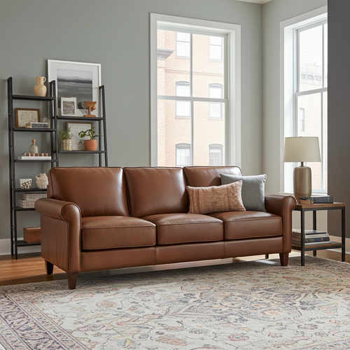 Linden Genuine Leather Sofa Nutmeg
