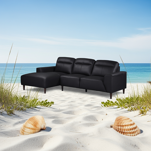 Travis Genuine Leather LHF Sectional Black