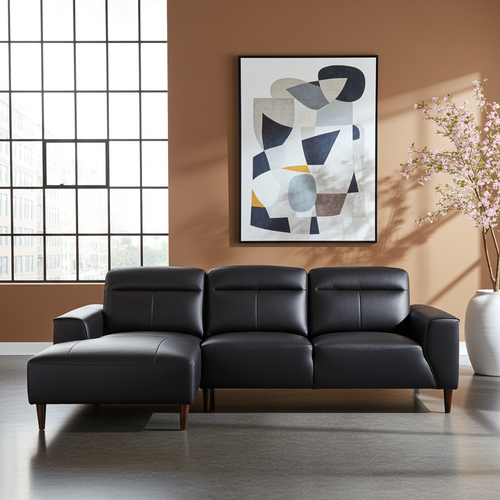 Travis Genuine Leather LHF Sectional Black