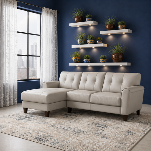 Maci Genuine Leather LHF Sectional Silver Grey