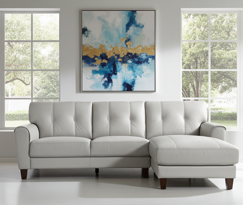 Maci Genuine Leather RHF Sectional Silver Grey