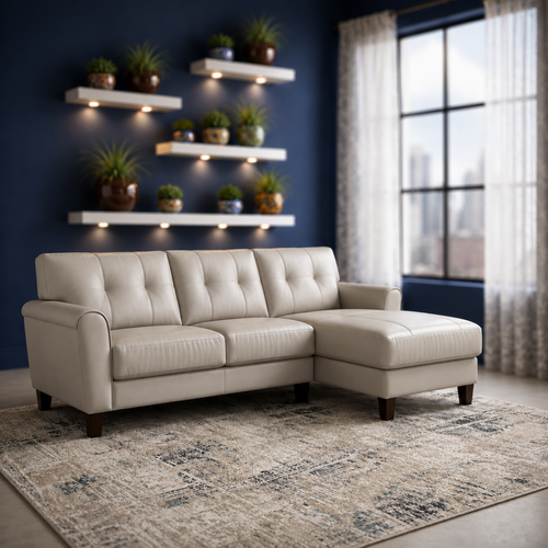 Maci Genuine Leather RHF Sectional Silver Grey