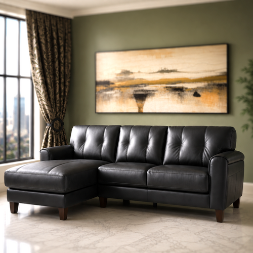Maci Genuine Leather LHF Sectional Black