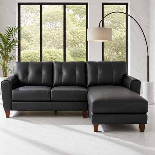 Maci Genuine Leather RHF Sectional Black