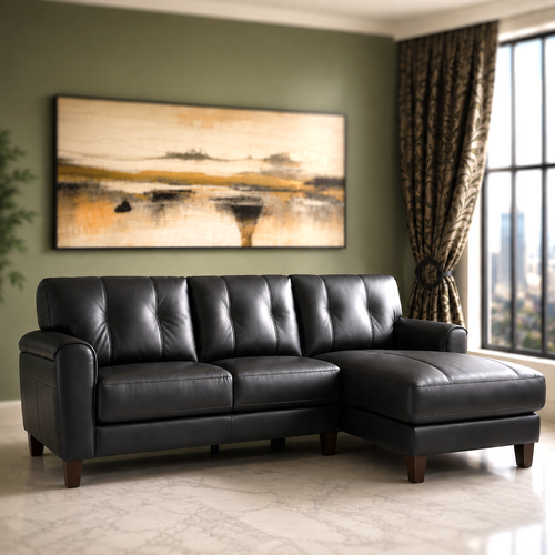 Maci Genuine Leather RHF Sectional Black
