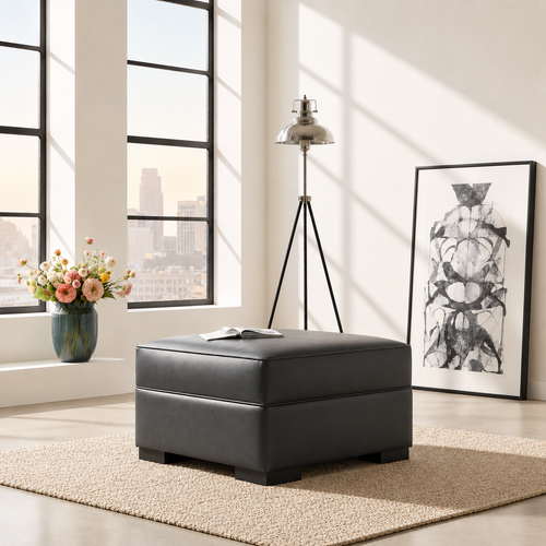 Nordel Genuine Leather Ottoman Black