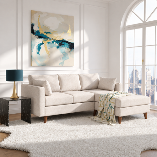 Saint Fabric Sofa with Reversible Chaise Pearl