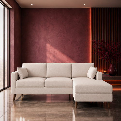 Saint Fabric Sofa with Reversible Chaise Pearl