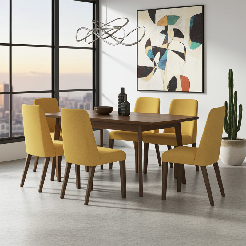 Lynn 7 Piece Dining Set with Yellow Chairs