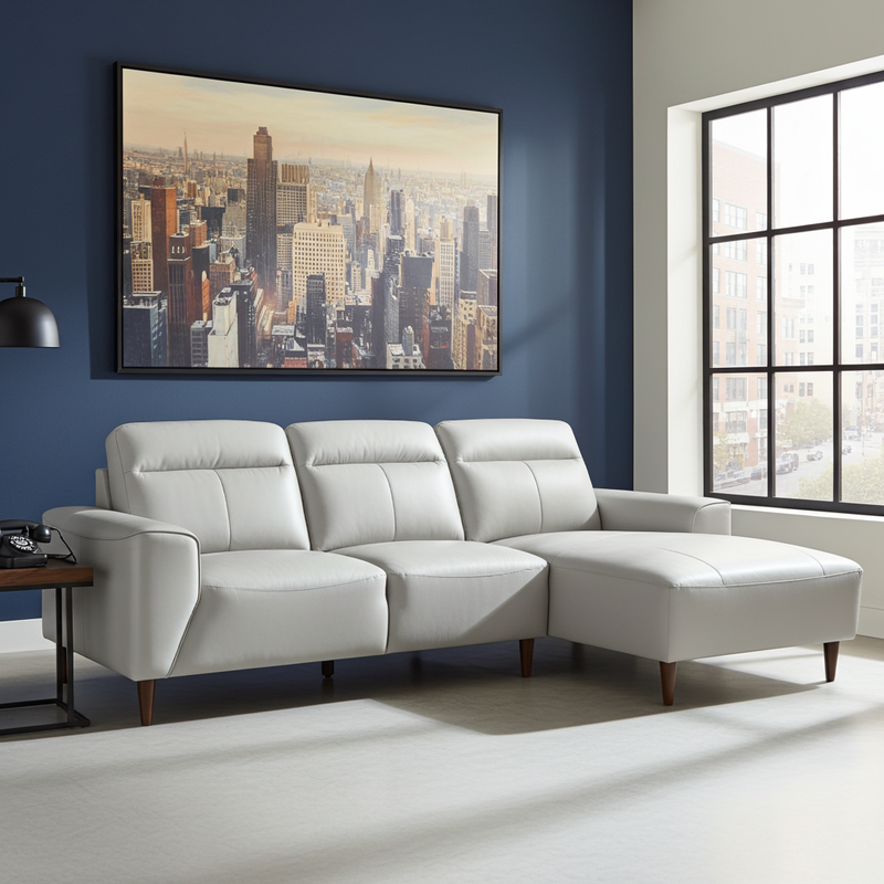 Travis Genuine Leather RHF Sectional Silver Grey