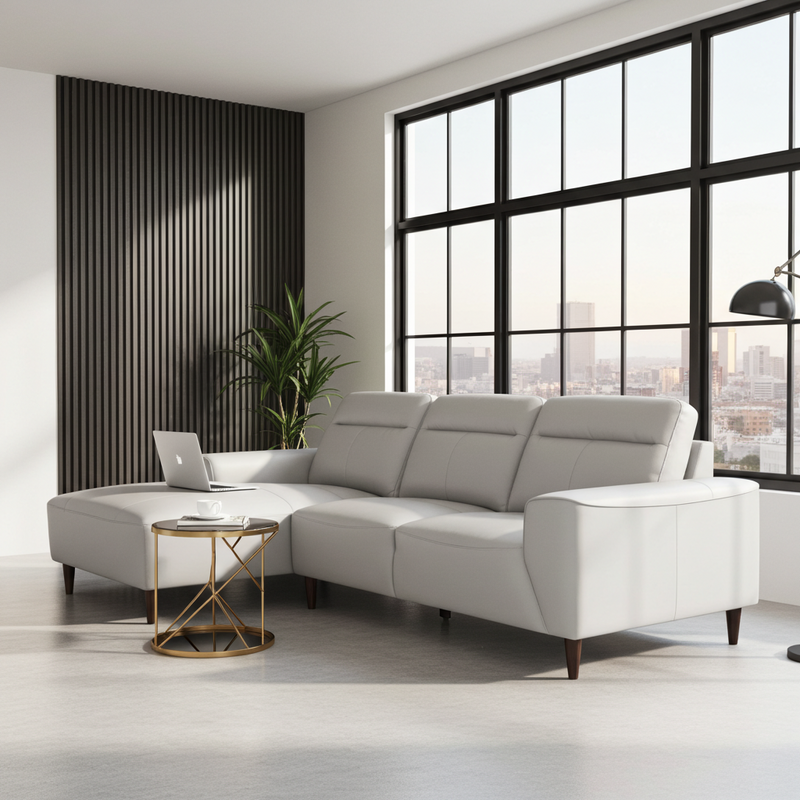 Travis Genuine Leather LHF Sectional Silver Grey