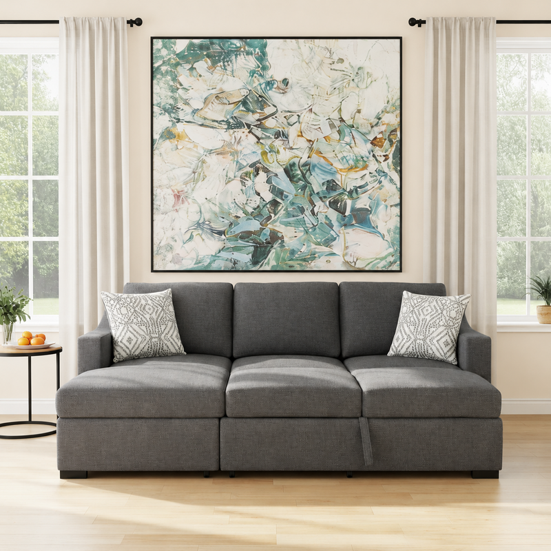 Allen Fabric LHF Sofa Bed Sectional with Storage Charcoal