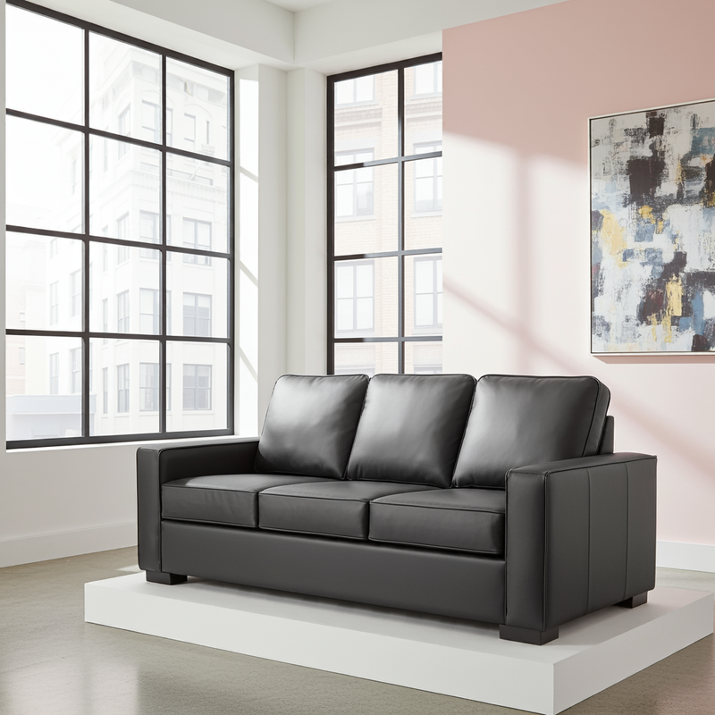 Nordel Genuine Leather  Queen Sofa Bed Black