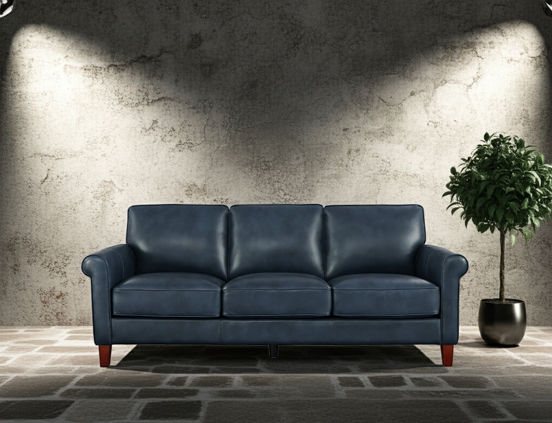 Linden Genuine Leather Sofa Blue