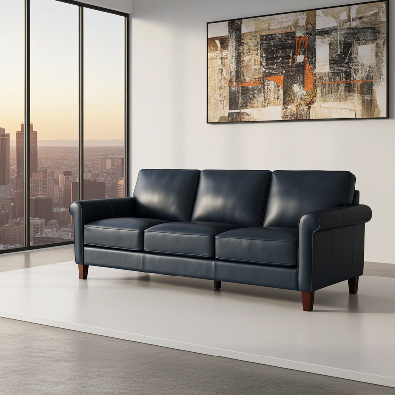 Linden Genuine Leather Sofa Blue