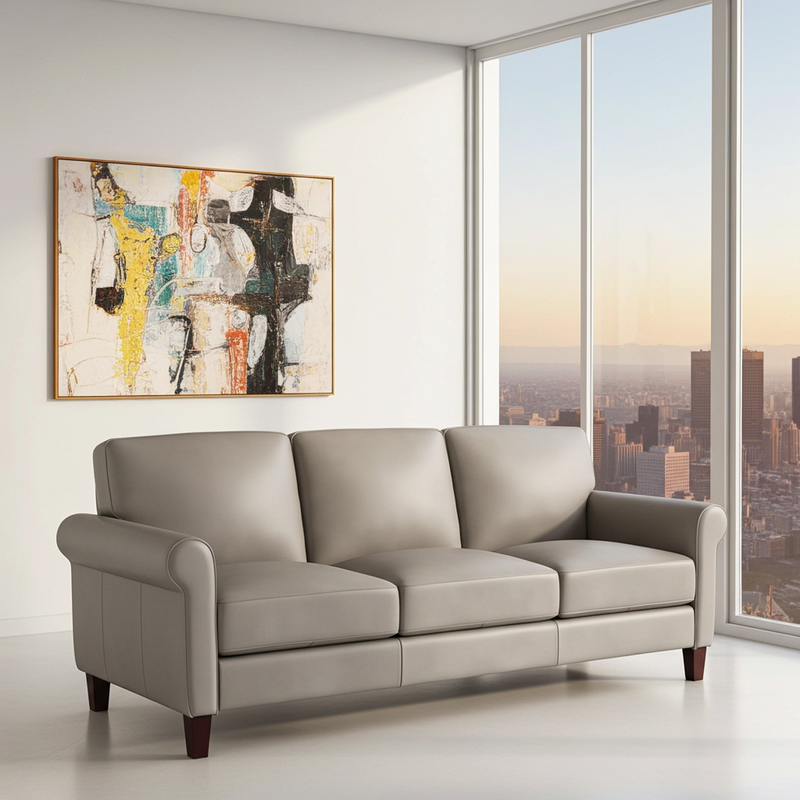 Linden Genuine Leather Sofa Stone