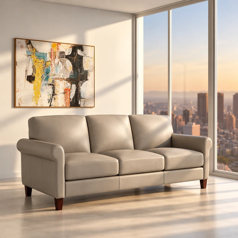 Linden Genuine Leather Sofa Stone