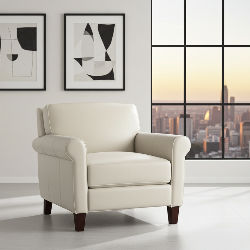 Linden Genuine Leather Chair Vanila