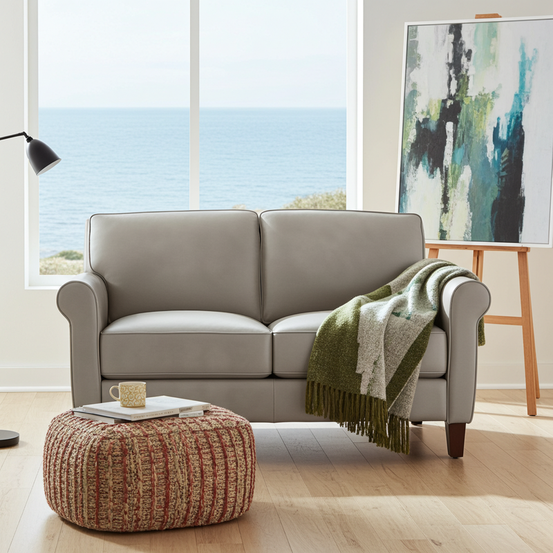 Linden Genuine Leather Loveseat Stone