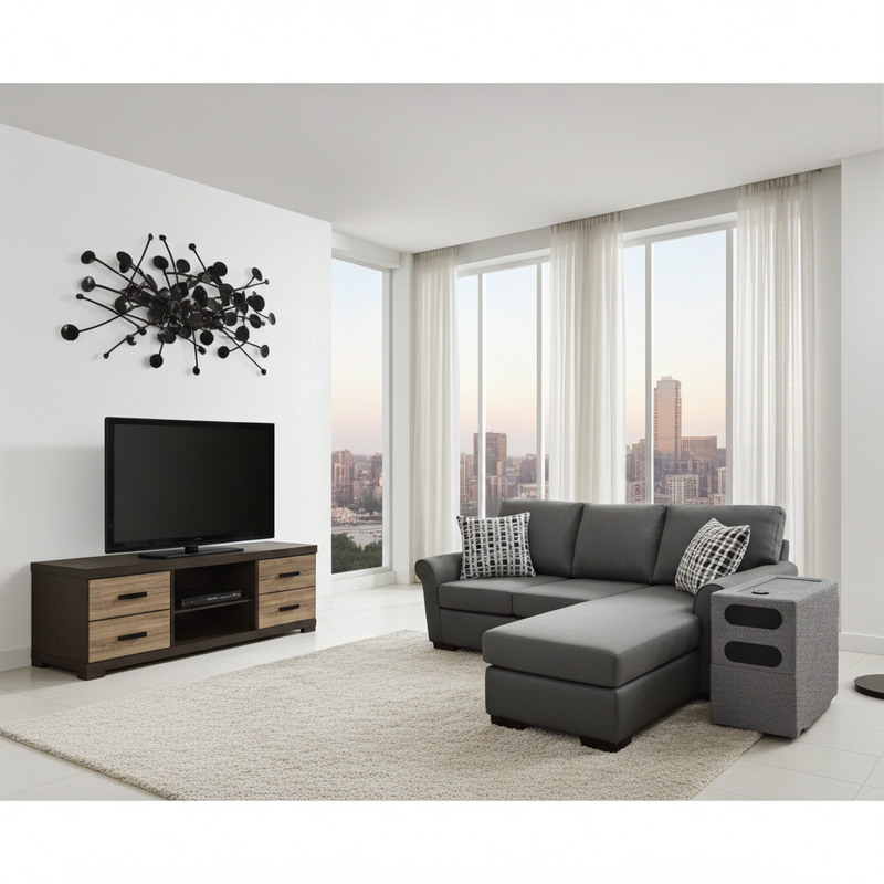 Flash Fabric Reversible Sectional Queen Sofa Bed Pewter