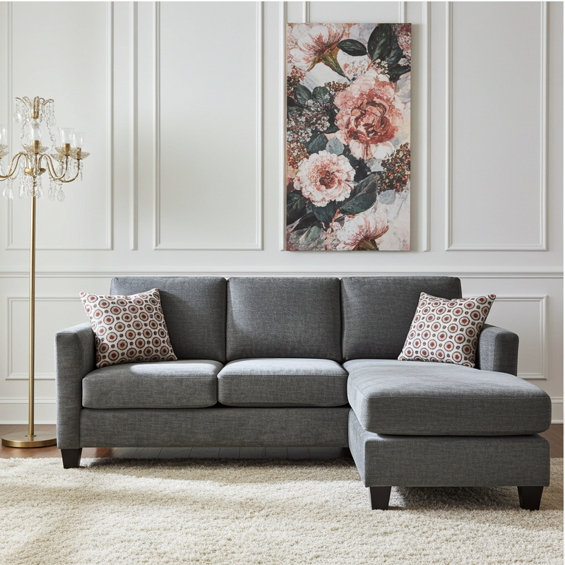 Barkley Fabric Reversible Sectional Keywest Charcoal