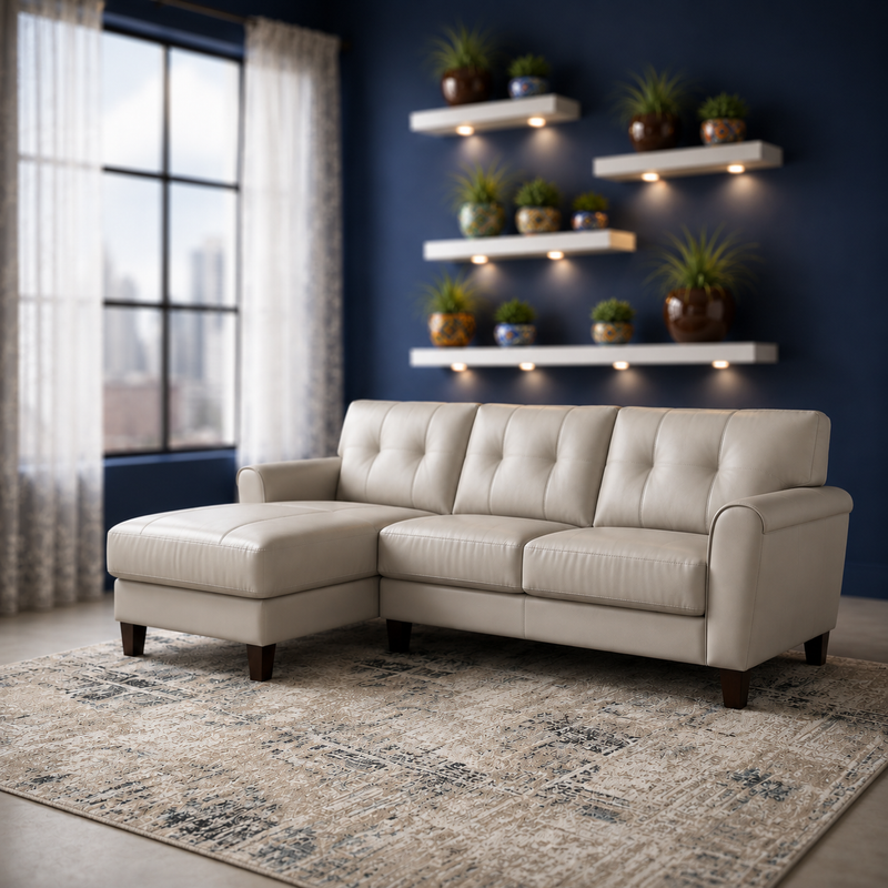Maci Genuine Leather LHF Sectional Silver Grey