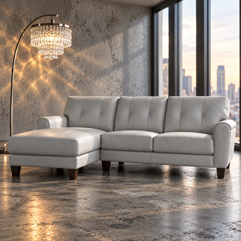 Maci Genuine Leather LHF Sectional Silver Grey