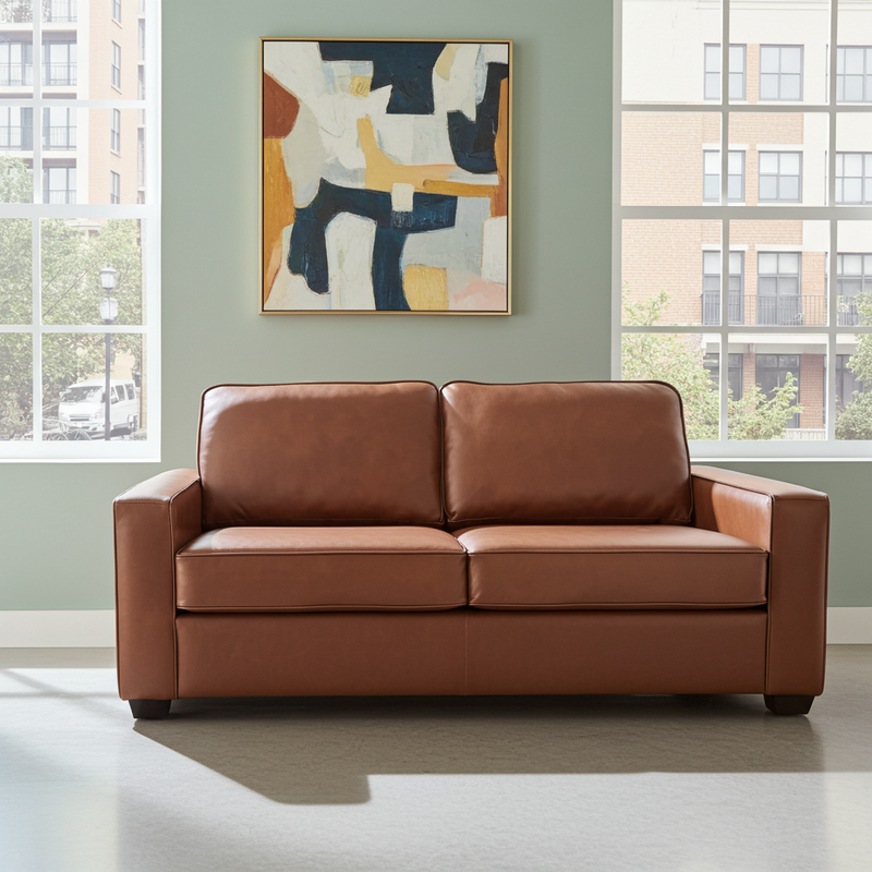 Nordel Genuine Leather Condo Double Sofa Bed Saddle Nordel Genuine Leather Condo Double Sofa Bed Saddle