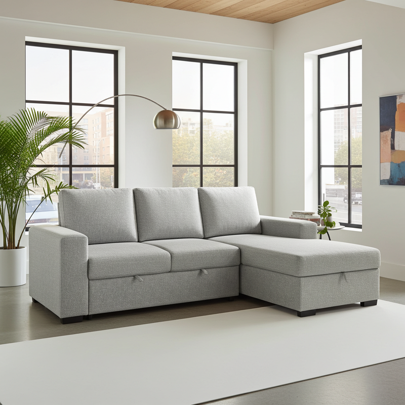 Garry Fabric RHF Sofa Bed with Storage Grey